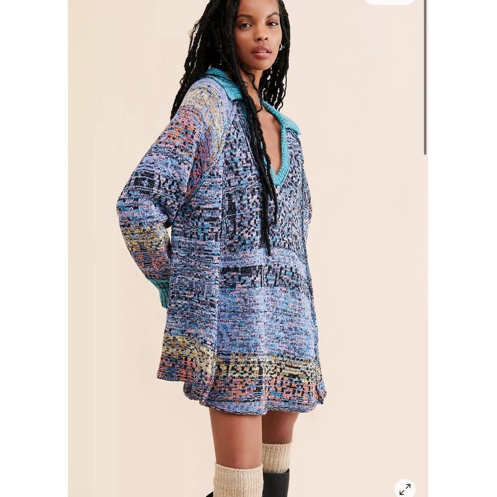 Free People Seasons Of Sun Tunic Multicolored Vneck Sweater Dress Small